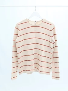 Folk Stripe Knit Jumper Cotton Linen Ecru Beige Rust Orange Size M - Picture 1 of 6
