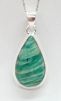 Nobile Raro Amazonite Rimorchio 925 Sterling Collier Collana Argento Alto Raro - Immagine 1 di 4