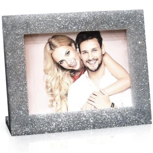 Suanti Silver Glitter Picture Photo Fame 5x7 In Free Standing - Picture 1 of 8