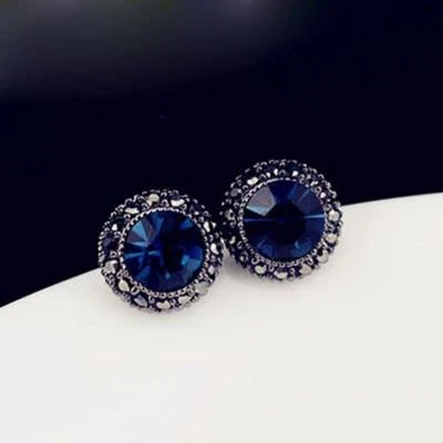 Antique Style 925 Sterling Silver Plated Blue Sapphire Stud Earring Vintage Look Foto 1 de 4
