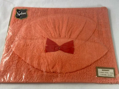 Vintage Hand Towel & Washer Set Sylvan in Wrapping Original Retro Apricot  - image 1 of 4