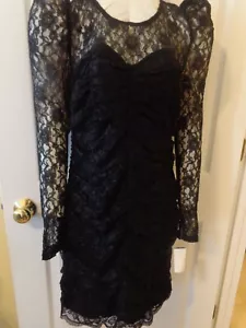 MM Couture Black Ruched Lace Cocktail Homecoming Dress M NWT - Picture 1 of 5