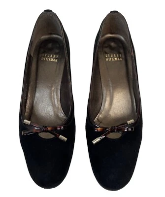 Stuart Weitzman Black Suede Kitten Heels Tortoise Bow Pumps Womens Size 6.5M - Image 1 of 4