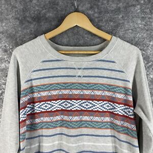 Eddie Bauer Sweater Womens Extra Large Gray Aztec Southwestern Stripe Sweatshirt