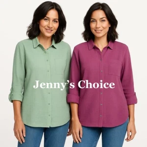 Anne Klein Ladies' Gauze Button Down Shirt: Purple & Green: S, M, L - Picture 1 of 15