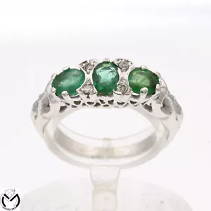 Anillo Oro Blanco 18KT 750 Con Esmeraldas y Diamantes -422 / Ve - Imagen 1 de 7