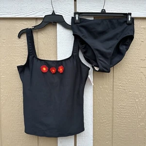 New St Tropez 2 Pc Swim Suit Bikini Women’s Size 10 Vintage Y2K Black 3d Flowers - Picture 1 of 12