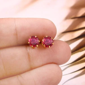 Mozambique Red Ruby Stud Earrings Ruby Round Gemstone Stud Earring Gift For Her - Picture 1 of 3