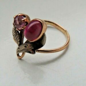 Asymmetrical Vintage Soviet  Russian 583,14k Gold  Ring With Ruby  Size 6