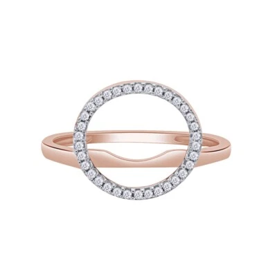 Anillo envolvente chaqueta potenciador de halo redondo con detalles de diamantes naturales oro rosa de 14 quilates Foto 1 de 4