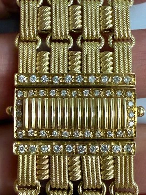 Brazalete de diamantes estilo cuerda tejido canasta italiano oro 14K vintage 7" Foto 1 de 4