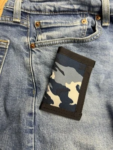 Minimalist Wallet Blue Camo Cordura HP Handmade USA - Picture 1 of 4
