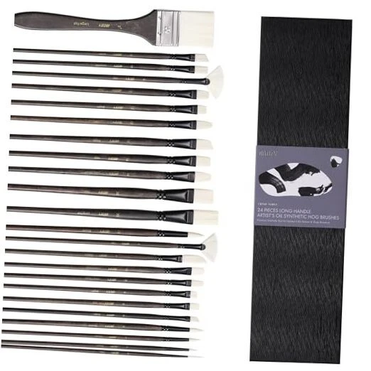 ARTIFY Artists' Oil Synthetic Hog Hair Paint Brush Set, 24 Pieces Long Handle  - Image 1 of 4
