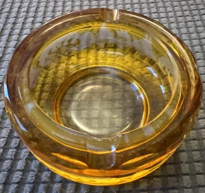 Antique Etched Glass Ashtray-Bohemian-Cut To Clear-Amber/Yellow - Picture 1 of 8
