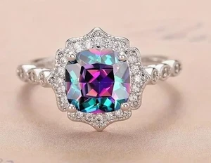 New Synthetic Shimmering Alexandrite w/ Zircons Engagement Ring for Brides sz 7 - Picture 1 of 6