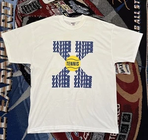 Vintage Xavier Tennis Shirt Jerzees Y2K Xavier Musketeers XL White  - Picture 1 of 7