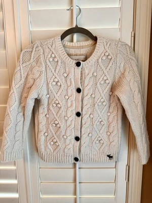 Cárdigan Suéter Tejido con Cable Crema Abercrombie Niños Talla M Botón Delantero Lana Foto 1 de 4