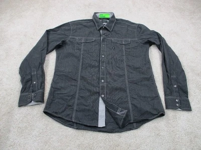 7 Diamonds Shirt Mens Medium M Black Gray Cotton Western Pearl Snap Long Sleeve - Image 1 of 4