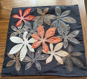 Pier 1 Imports. Floral Embroidered Textured Throw Pillow Cover. 18"x 18". - Picture 1 of 9