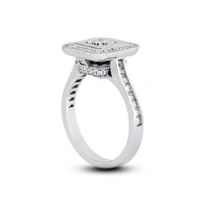 1,65 ct F-SI1 Princess Cut natürliche zertifizierte Diamanten 950 Plat. Halo Akzent Ring - Bild 1 von 3