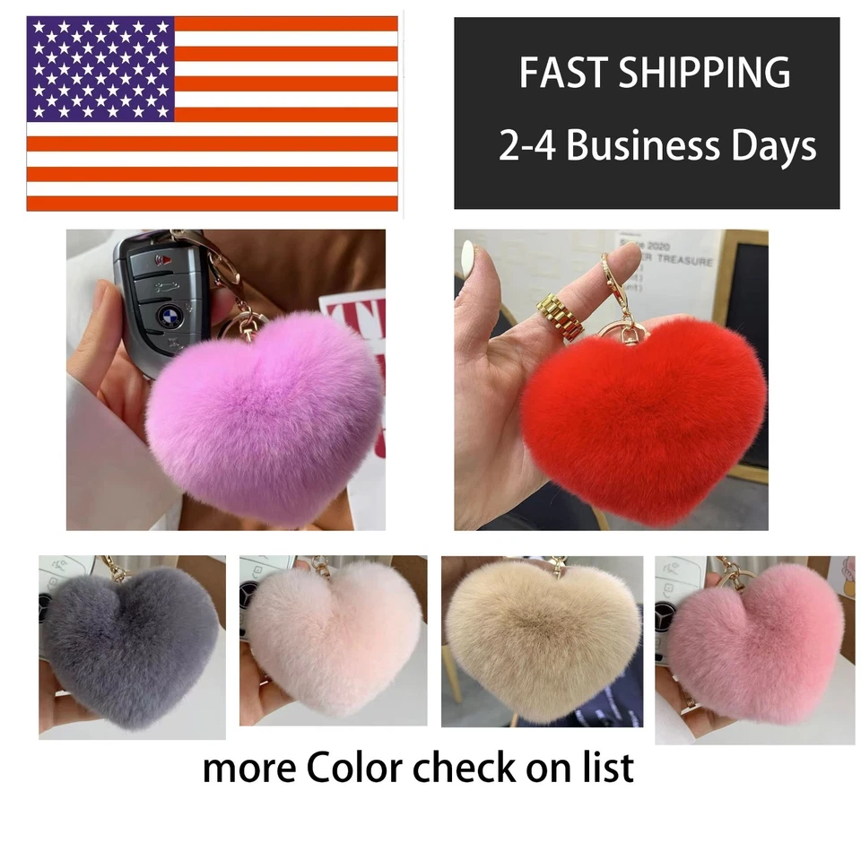 100% Real Piel de Conejo Forma de Corazón Pompón Bola Llavero Bolso Dije Colgante Foto 1 de 1