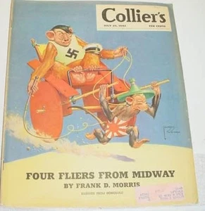 1942  COLLIERS  MAGAZINE W/ LAWSON WOOD ANTI NAZI HITLER JAPAN  COVER - MIDWAY - Bild 1 von 5