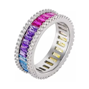 Colorful Baguette CZ Ring Sterling Silver (Size 7) Stunning Chic Fashion Trendy - Picture 1 of 11