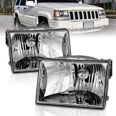 Kit principal de faros de cristal cromado para Jeep Grand Cherokee 1993-1998 2 piezas Foto 1 de 4