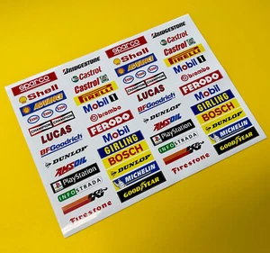 SLOT CAR Barrier Sponsor stickers x52! fits vintage SCALEXTRIC barriers scenery - Picture 1 of 3