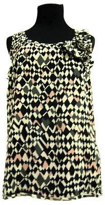 Blusa DKNY Moderna Arlequín Seda Negra Rosa Gris Talla S $160 Foto 1 de 4