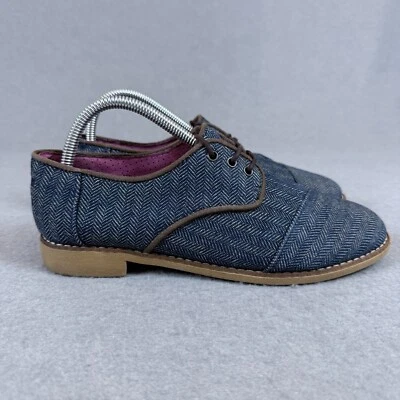 Toms Navy Denim Oxford Herringbone Lace-Up Flat Shoes Women's Size 8 - Image 1 of 4