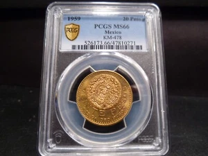1959 MS66 Mexico Gold 20 Pesos KM-478 PCGS Certified Gem - Bright/Fantastic - Picture 1 of 8