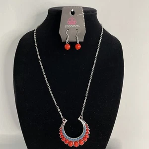 Paparazzi Necklace with Earrings Crescent Orange and Blue Count To Zen Fall - Picture 1 of 5