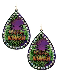 WITCHY WOMAN TEARDROP DANGLE EARRINGS RHINESTONES HALLOWEEN - Picture 1 of 4