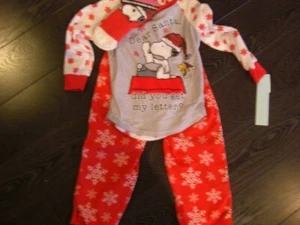 Charlie Brown Christmas Peanuts Snoopy Youth Fleece Pajama Set & Sock xs 3 piece - Picture 1 of 1