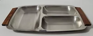 70s Retro Style Silver Metal And Wood Sectional Serving Tray/Platter - Picture 1 of 9