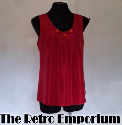 BASQUE RED silk ladies top sleeveless bead detail size 12 preloved silk top - image 1 of 4