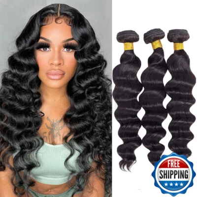 #1B Paquetes de cabello humano sueltos de onda profunda extensiones de cabello virgen Remy 3 paquetes 300 g Foto 1 de 4