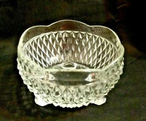 Vintage Small Cut Glass Footed Bowl Diamond Shape With Scalloped Edges - Picture 1 of 9