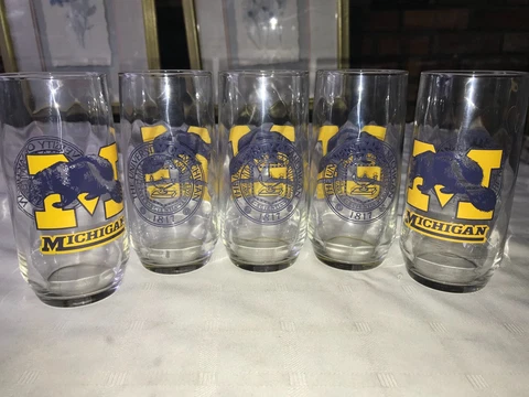 5 LIBBEY University of MICHIGAN WOLVERINES Logo 16oz Glass Tumblers OPTIC SPIRAL Cover