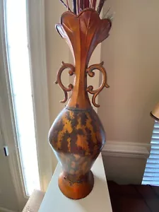 Bronze Copper Golden Print 21" Tall Metal Vase Home Decoration Flowers Excellent - Picture 1 of 4