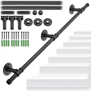 Iron Handrail 1m For Steps Stair Railing Hand Rail Kit Black Outdoor Indoor - Picture 1 of 12