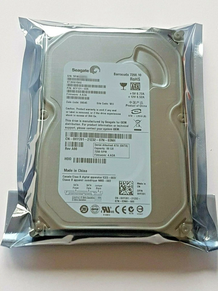 80 GB SATA Seagate barracuda 7200.10 ST380815AS 8MB HDD 3.5 " Hard Drive Neu - Image 1 of 1