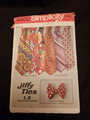 Simplicity Pattern 9400 Jiffy Ties 4 or 5" Wide & 3 1/2" Bowtie Uncut - Image 1 of 4