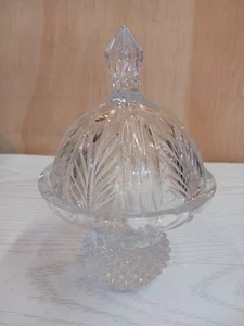 Lead Crystal Candy Dish & Lid Vintage Cut Glass Etched Pin Wheels 7"×5" - Picture 1 of 6