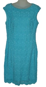 Lauren Ralph Lauren Turquoise Sleeveless Cotten Lined Lace Dress Size 12 - Picture 1 of 10