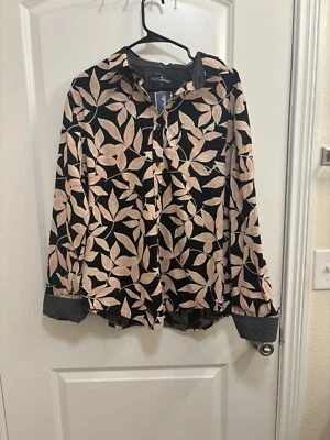 Camisa masculina Eighth Avenue grande rosa preta tropical punhos flip 100% algodão nova com etiquetas - Imagem 1 de 4