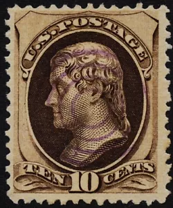 U.S. Large Banknote #161 F/VF 10c brown with a purple target cancel '23 CV $18 - Picture 1 of 2