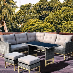 Patio Furniture Set Sectional Sofa Couch w/ Dining Table & Chair Indoor Outdoor - Picture 1 of 9