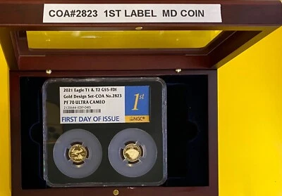 2021 Gold Designer  Set G$5 T-1 & T-2  NGC PF70 FDOI COA#2823 1ST LABEL - Image 1 of 4